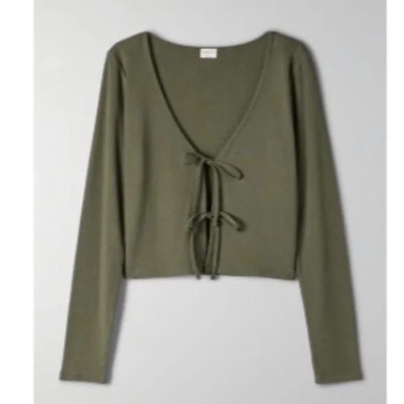 NWOT Aritzia Wilfred Free Double Tie Long Sleeve Top (Green), Xxs-Xs - Picture 2 of 6